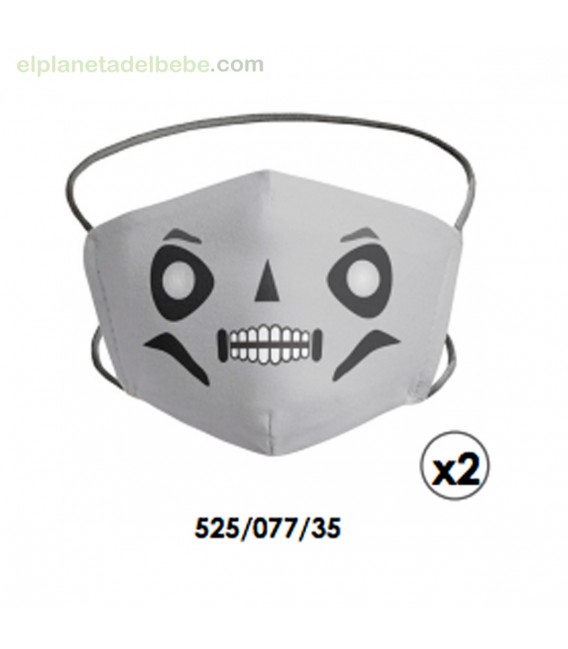 SET 2 MASCARILLAS INFANTIL CARITAS NEGRO PIRULOS