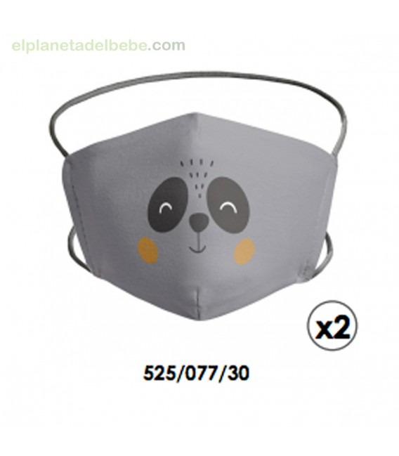 SET 2 MASCARILLAS INFANTIL CARITAS GRIS PIRULOS