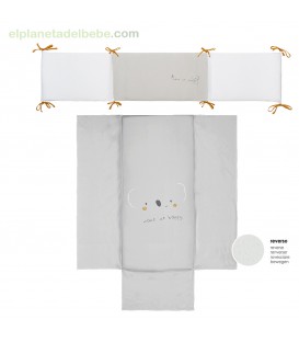 COLCHA REVERSIBLE Y PROTECTOR 60X120 SIDNEY BLANCO GRIS BIMBI