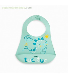 BABERO SILICONA PLEGABLE HELLO DINOS AZUL TUC TUC