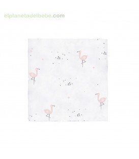 MUSELINA BAMBU FLAMINGO BLANCO PIRULOS