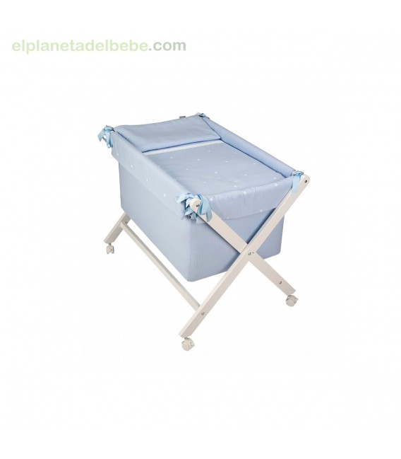 MINICUNA TIJERA BLANCA + TEXTIL ENZO AZUL INTERBABY