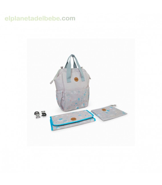 MOCHILA MATERNAL + CAMBIADOR + NECESER LITTLE FOREST GRIS TUC TUC