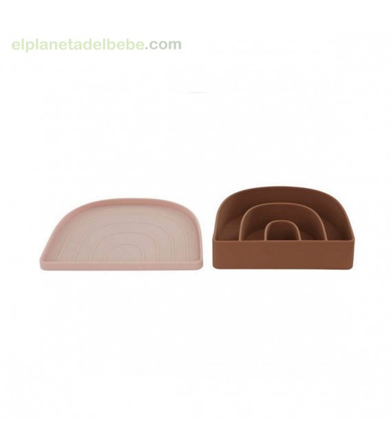 PLATO Y BOL RAINBOW SILICONA OYOY MINI ROSE/FUDGE